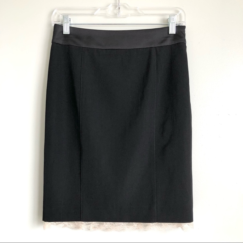 Red Valentino Black Pencil knee Length Skirt With Ivory Lace Hem Size 4